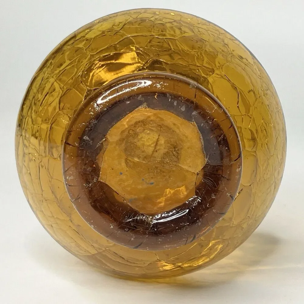 Vtg Amber Crackle Art Glass Bud Vase 8